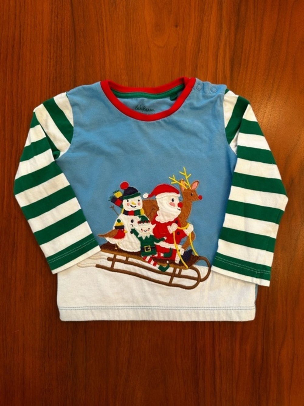Baby Boden Holiday Santa Christmas appliqué long sleeve shirt size 12-18 months